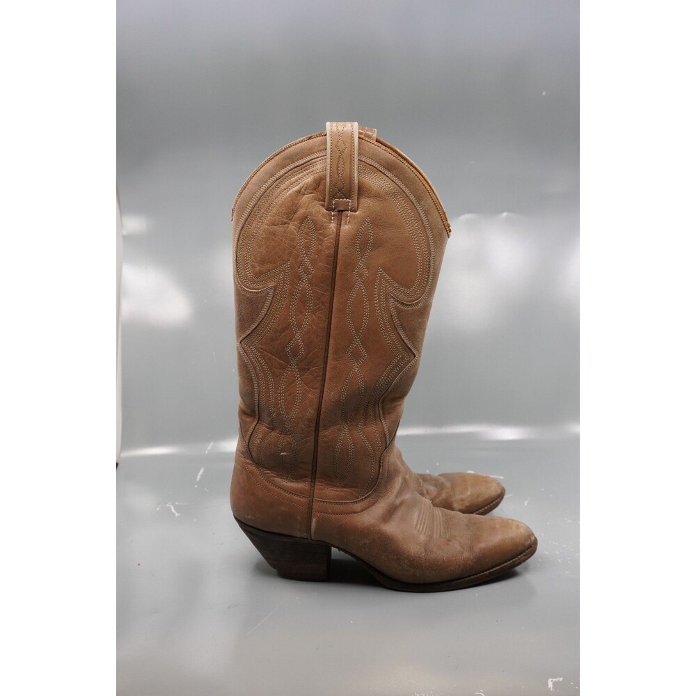 Vintage Dan Post Made In Spain Tall Womens Western Cowboy Boots Tan Size 6 1/2 C